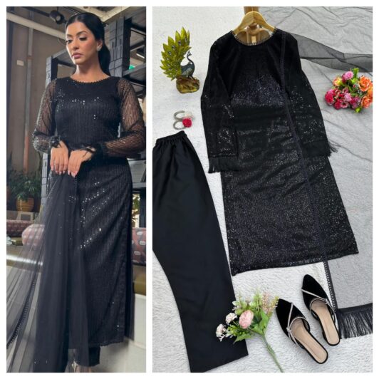 BLACK SEQUIN READY MADE SUIT PREORDER SPECIAL KD1476