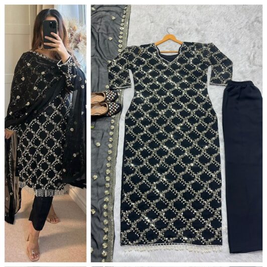 BLACK SEQUIN READY MADE SUIT PREORDER SPECIAL ND5002A