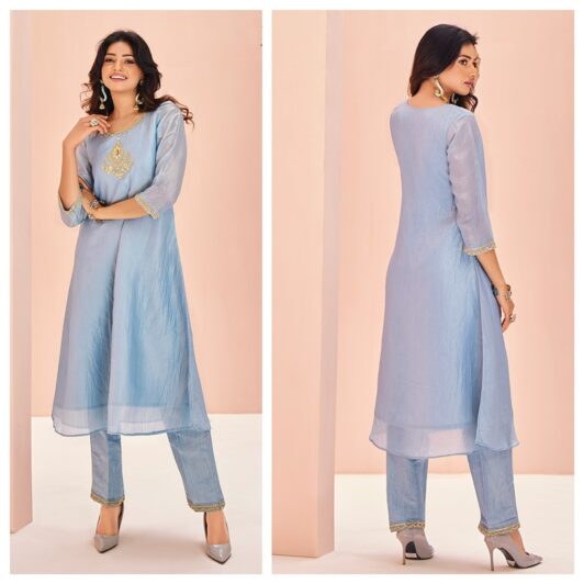 TEAL READY MADE ORGANZA SILK SUIT PREORDER SPECIAL ARY08
