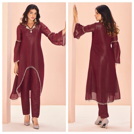 MAROON READY MADE ORGANZA SILK SUIT PREORDER SPECIAL ARY10
