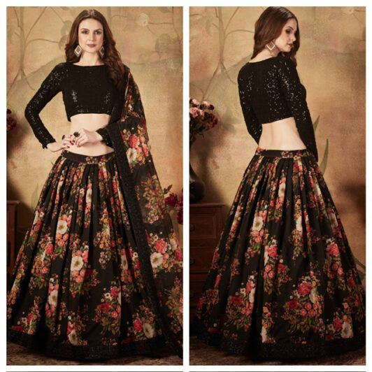 BLACK FLORAL LEHENGA PREORDER SPECIAL ZEE7609