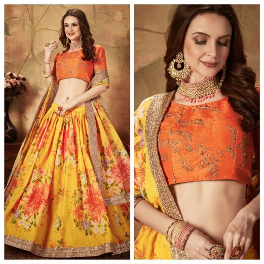 YELLOW AND ORANGE FLORAL LEHENGA PREORDER SPECIAL ZEE7603
