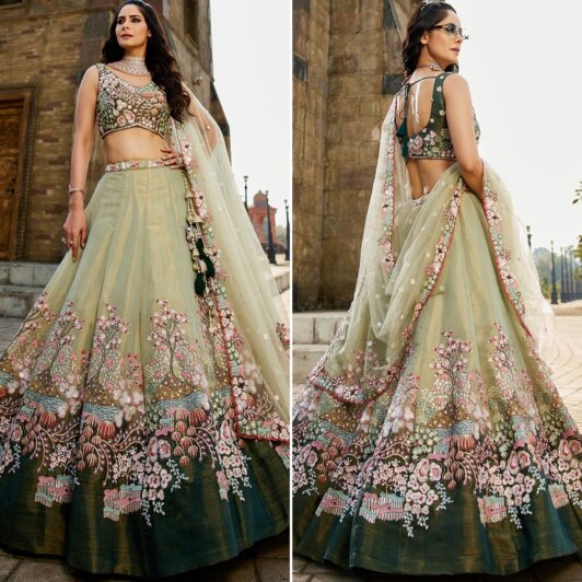 GREEN NET SEQUIN LEHENGA PREORDER SPECIAL HOP6131GRN