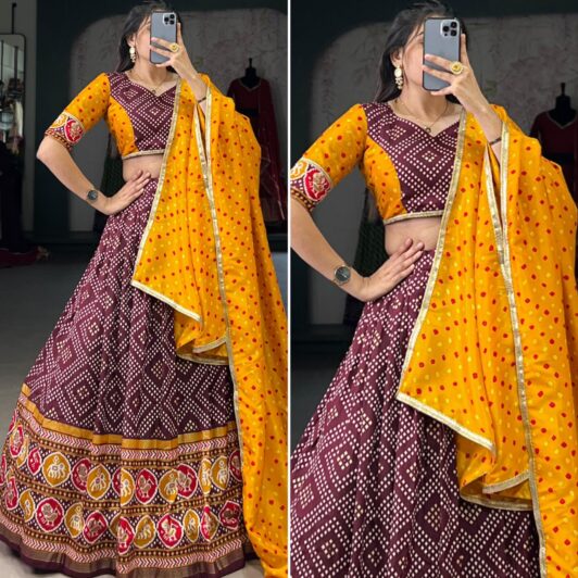 WINE BANDHANI READY MADE LEHENGA PREORDER SPECIAL LNB1687WIN