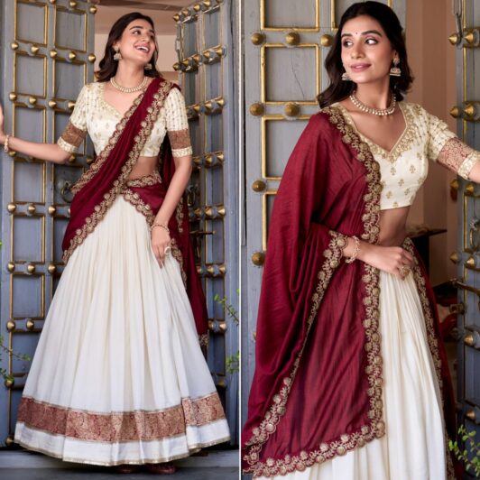 OFF WHITE VICHITRA SILK LEHENGA PREORDER SPECIAL LNB2049OWT
