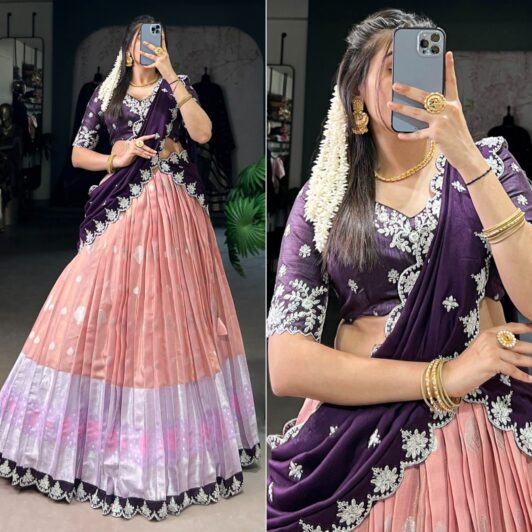PEACH ZARI KOTA SILK LEHENGA PREORDER SPECIAL LNB2024PEC
