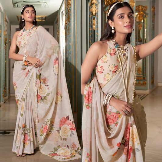 OFF WHITE FLORAL SAREE PREORDER SPECIAL LNB7007OWT