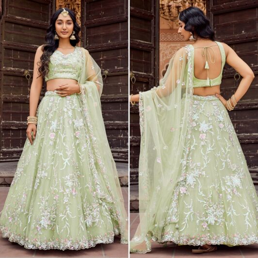 LIME GREEN SOFT NET LEHENGA PREORDER SPECIAL HOP6280LG