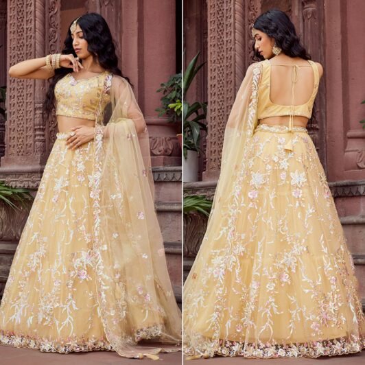 YELLOW SOFT NET LEHENGA PREORDER SPECIAL HOP6280YEL