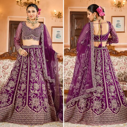 BURGUNDY SOFT NET LEHENGA PREORDER SPECIAL HOP6263BUR