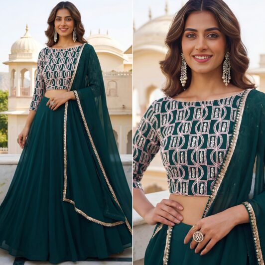 GREEN GEORGETTE LEHENGA PREORDER SPECIAL ZEE15050GRN