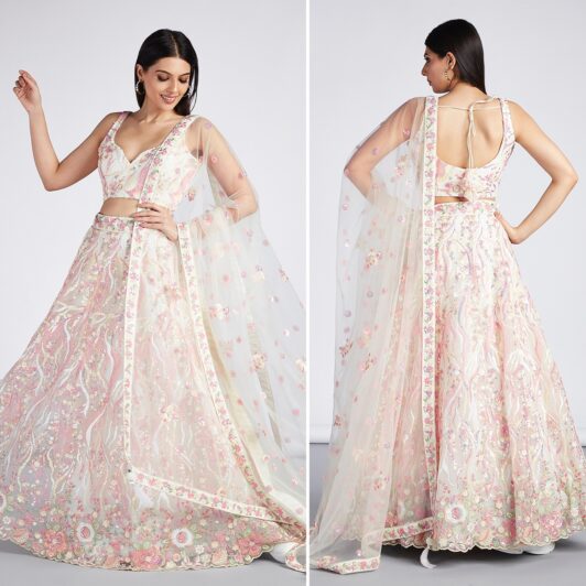 CREAM SOFT NET SEQUIN LEHENGA READY TO DISPATCH 5878CRM