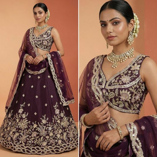WINE TISSUE SILK LEHENGA PREORDER SPECIAL HOP6332WIN