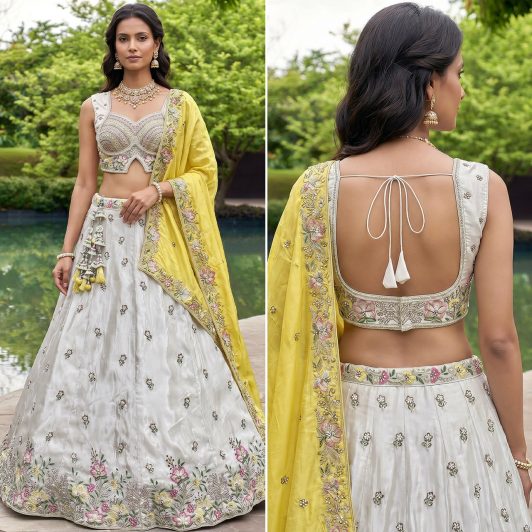 GREY & MUSTARD CHIFFON LEHENGA PREORDER SPECIAL HOP6336GM