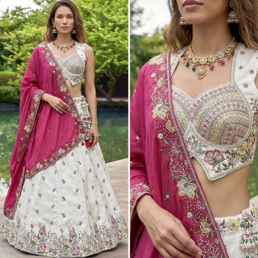 GREY & PINK CHIFFON LEHENGA PREORDER SPECIAL HOP6336GP