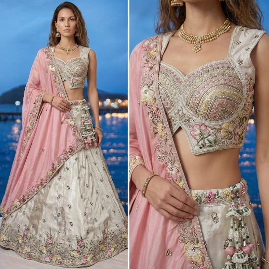 WHITE & PINK CHIFFON LEHENGA PREORDER SPECIAL HOP6336WP