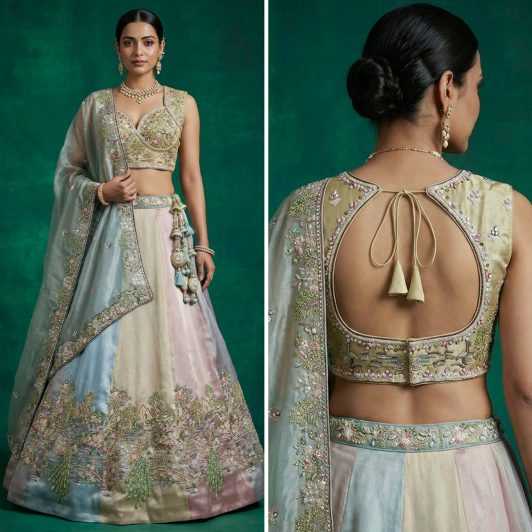 SEA GREEN ORGANZA SILK LEHENGA  READY TO DISPATCH 6302