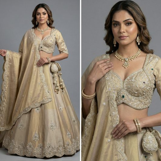 GOLDEN SILK TISSUE LEHENGA  READY TO DISPATCH 6330