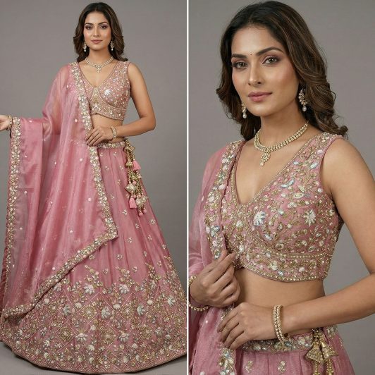 PINK TISSUE SILK LEHENGA  READY TO DISPATCH 6327
