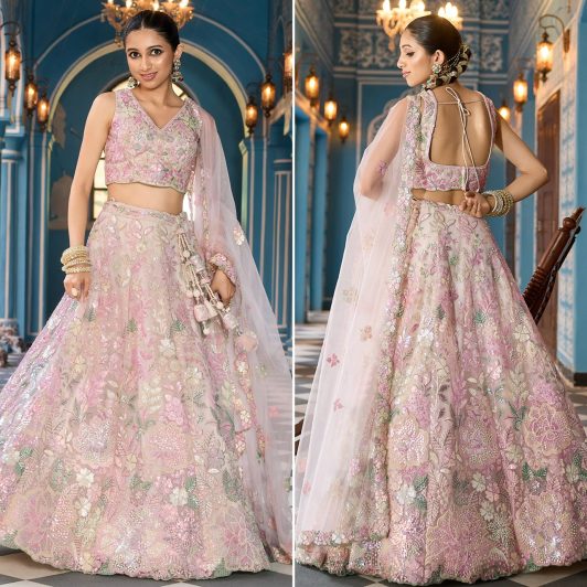 CREAM SOFT NET LEHENGA  READY TO DISPATCH 6198