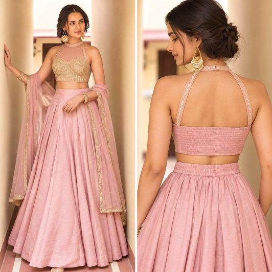 PINK ROMAN SILK READY MADE LEHENGA PREORDER SPECIAL ALI9030