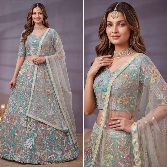 SKY BLUE SOFT NET LEHENGA PREORDER SPECIAL ZEE6032SKY