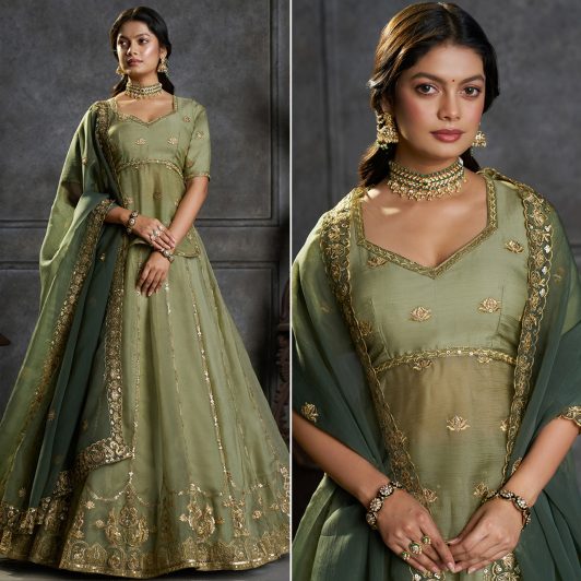GREEN ORGANZA LEHENGA PREORDER SPECIAL ARY234