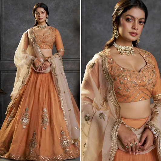 RUST ORANGE ORGANZA LEHENGA PREORDER SPECIAL ARY235