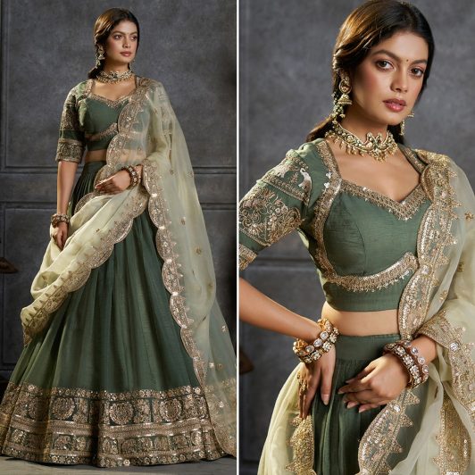 GREEEN ORGANZA LEHENGA PREORDER SPECIAL ARY236