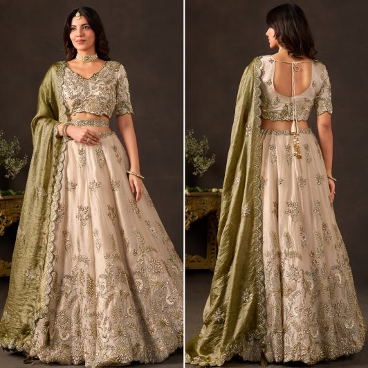 OLIVE GOLD FENDY SILK LEHENGA PREORDER SPECIAL ZEE6029OG