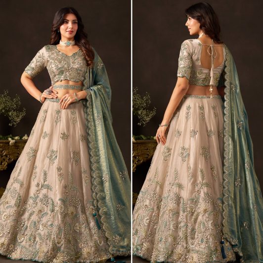 TEAL GOLD FENDY SILK LEHENGA PREORDER SPECIAL ZEE6029TG