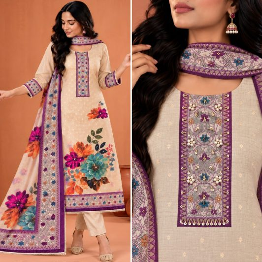 COTTON SILK READY MADE FLORAL SUIT PREORDER SPECIAL AUR3232B